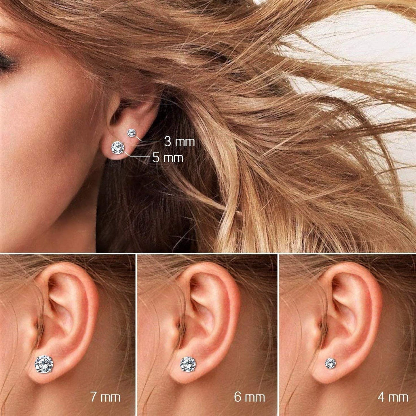 Solid 14k Yellow Gold Solitaire Round Cubic Zirconia CZ Stud Earrings with 14k Gold Butterfly Push Backings (7mm)
