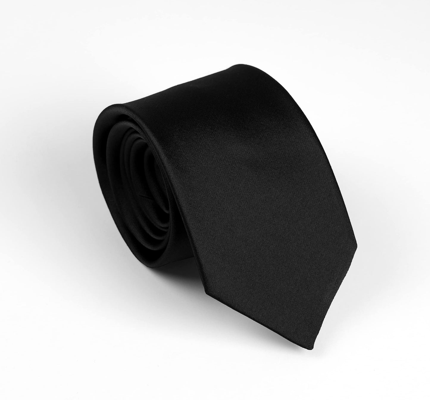 Remo Sartori Made in Italy Elegant Men's Solid Color Wedding Tie Necktie, Silk Satin (Black)