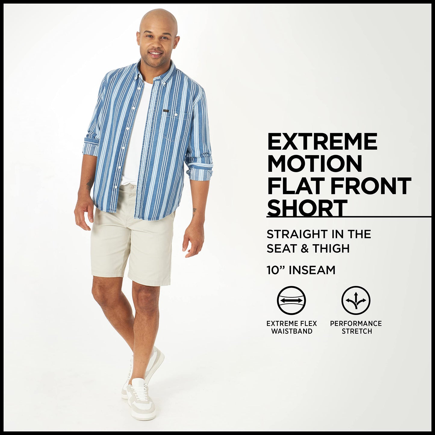 Lee Men's Extreme Motion Flat Front Short, Original Khaki, 34