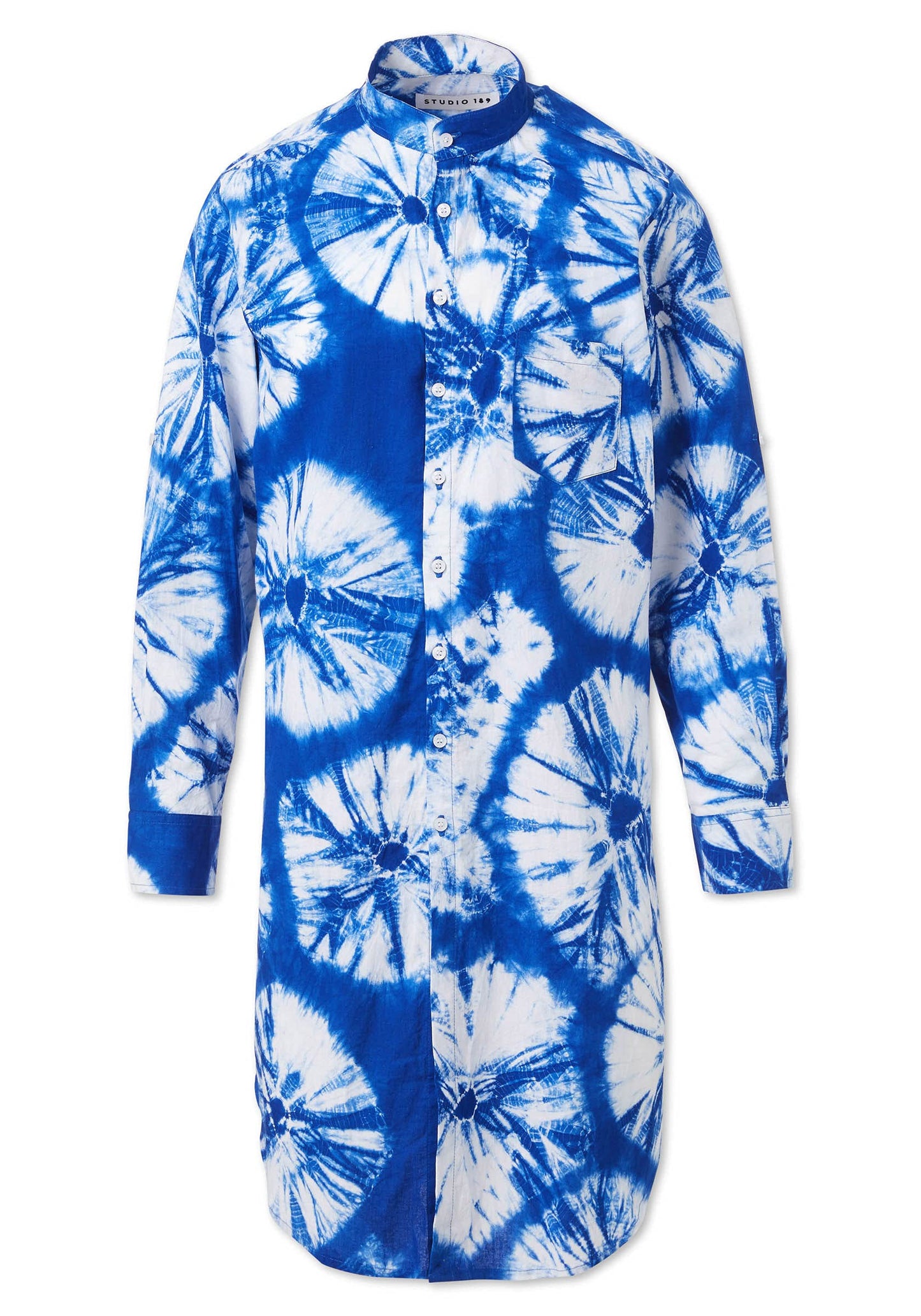 Studio 189, Anansi Mandarin Collar Long Sleeve Shirt, L, Blue