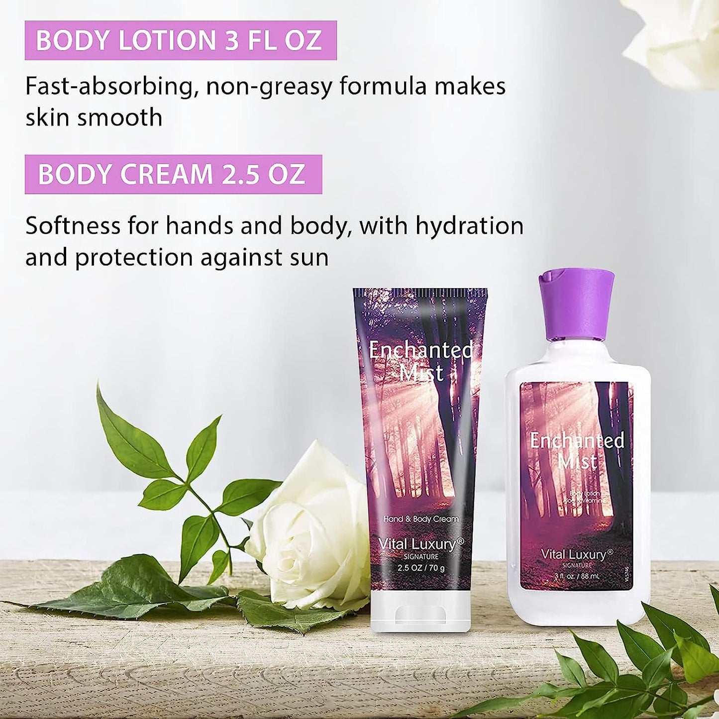 Vital Luxury Enchanted Mist Scent Bath & Body Kit, 3 Fl Oz, Ideal Skincare Gift Home Spa Set, Includes Body Lotion, Shower Gel, Body Cream, and Fragrance Mist, Christmas Gift Sets