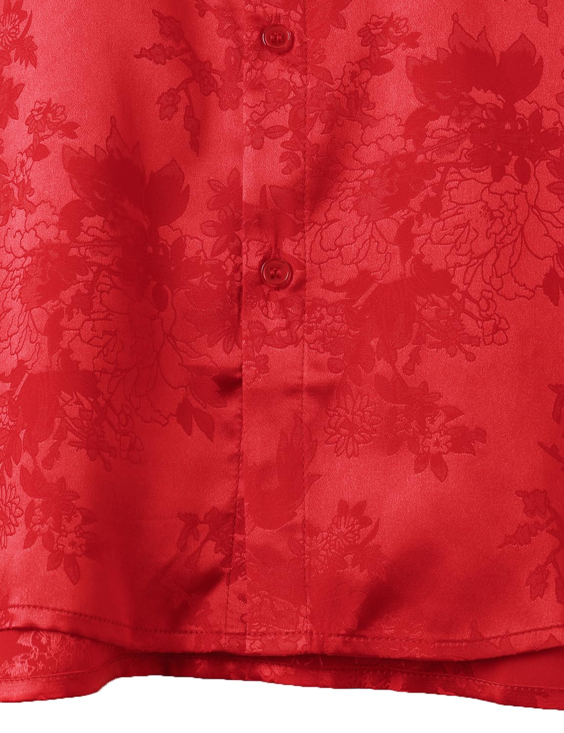 ZEROYAA Men's Shiny Luxury Silk Satin Floral Jacquard Short Sleeve Button Down Shirt for Party Prom ZZCL78-Flame Red Large