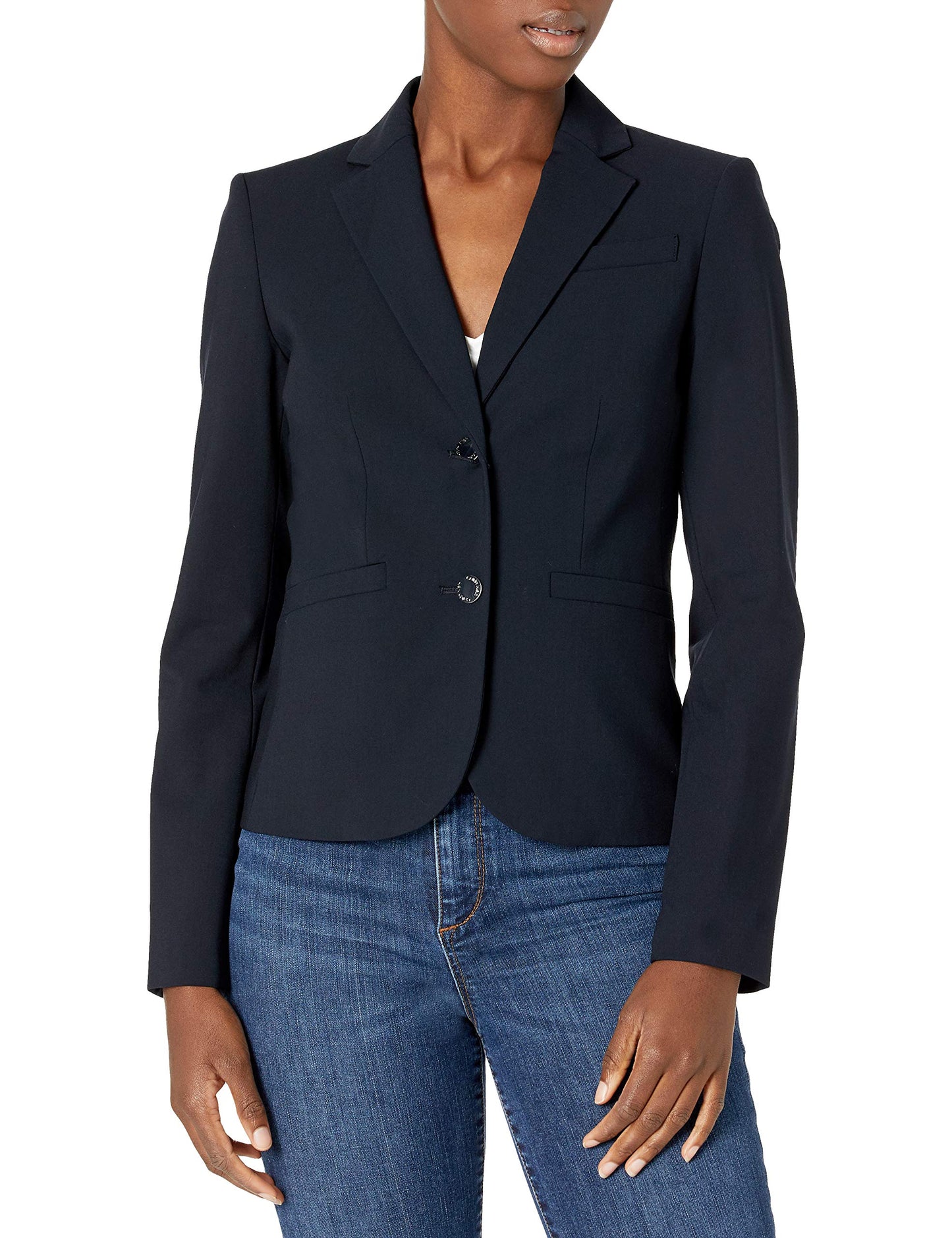 Calvin Klein Women's Two Button Lux Suit Blazer, Navy, 0