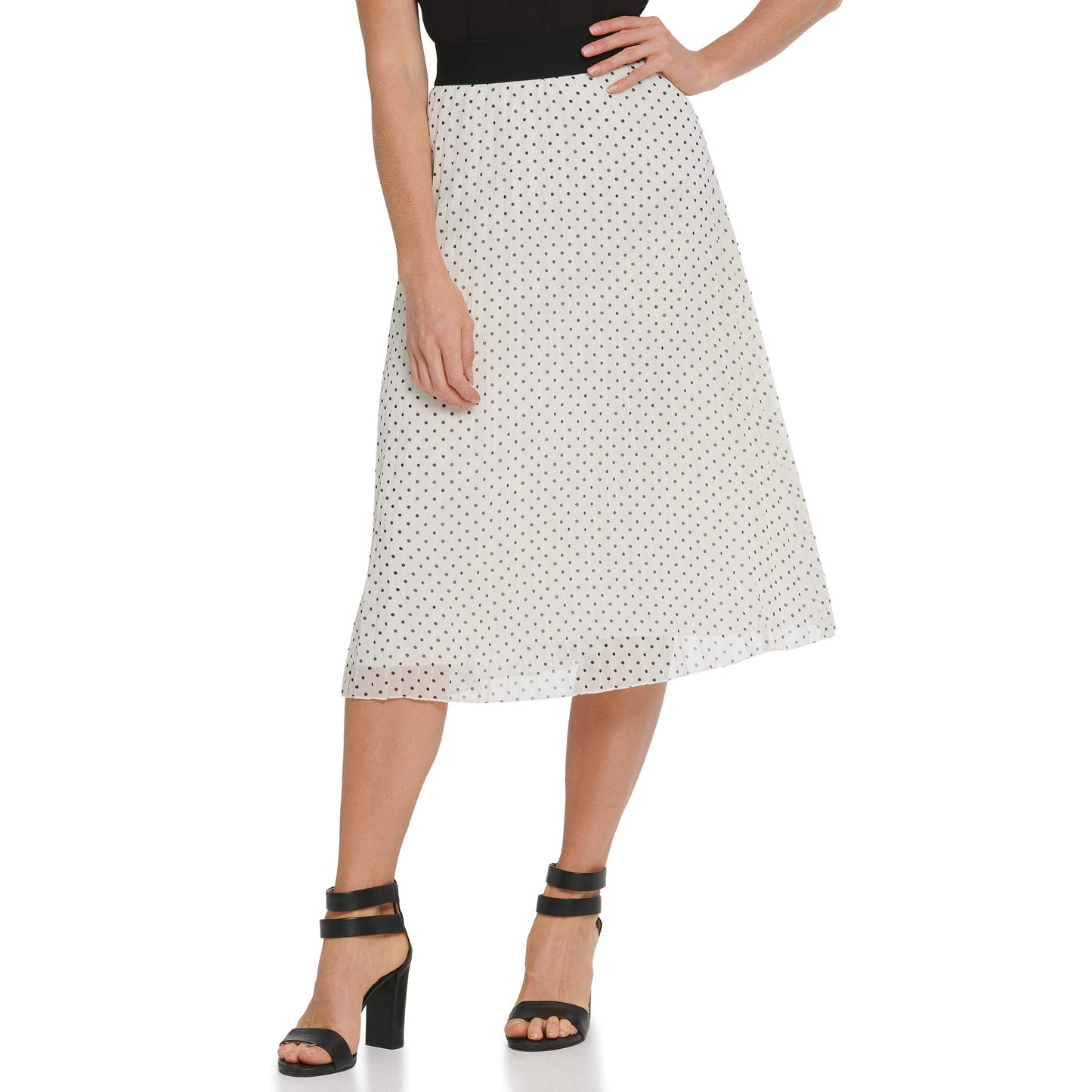 DKNY SPORTSWEAR womens Pull on Everyday Midi Pleated Skirt, Ivry Dot, Small US