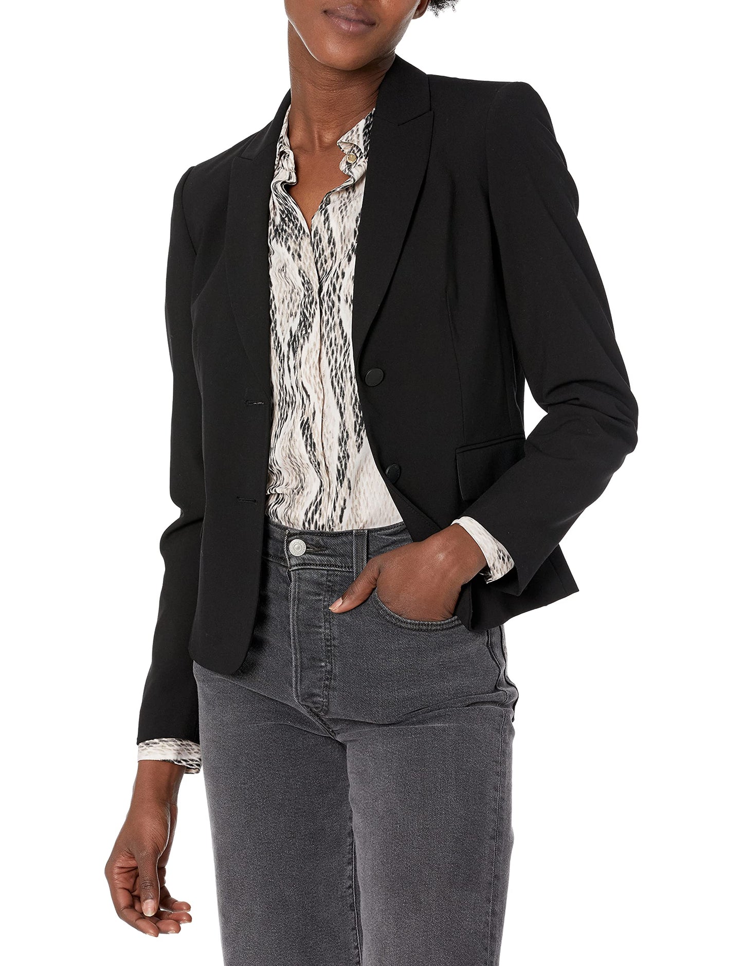 Calvin Klein Women's Two Button Lux Suit Blazer, Black, 12