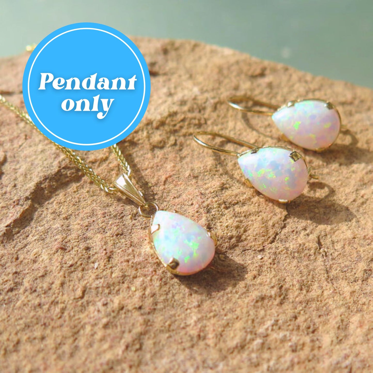 14K Gold White Opal Pendant - Dainty Pear-Shape Teardrop Pendant, 7x10mm 14K Solid Yellow Gold Pendant, October Birthstone Opal Gemstone - Handmade Bridal Wedding Jewelry for Brides and Classy Women