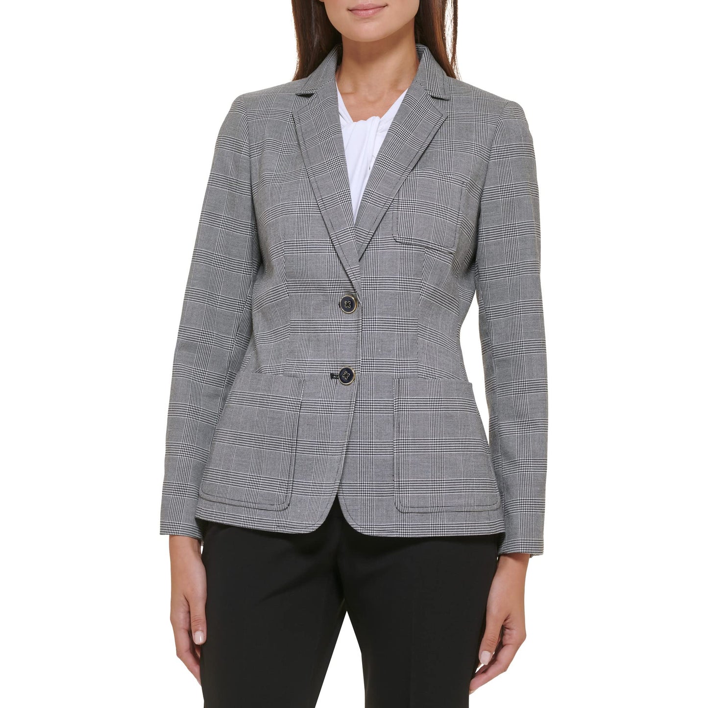 Tommy Hilfiger Women's Blazer – Business Jacket with Flattering Fit and Double-Button Closure, Black/Ivory, 12