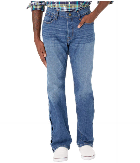 Tommy Hilfiger Men's Adaptive Jeans Relaxed Fit Adjustable Waist Magnet Buttons, medium wash, 32