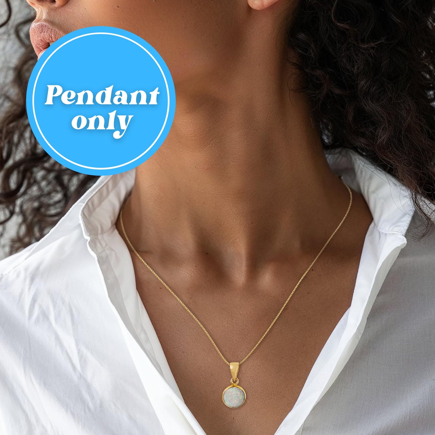 14K Gold White Opal Pendant - 14K Solid Yellow Gold Dainty Pendant with October Birthstone, Simple 8mm Size Round Opal Gemstone - Delicate Handmade Jewelry for Classy Women