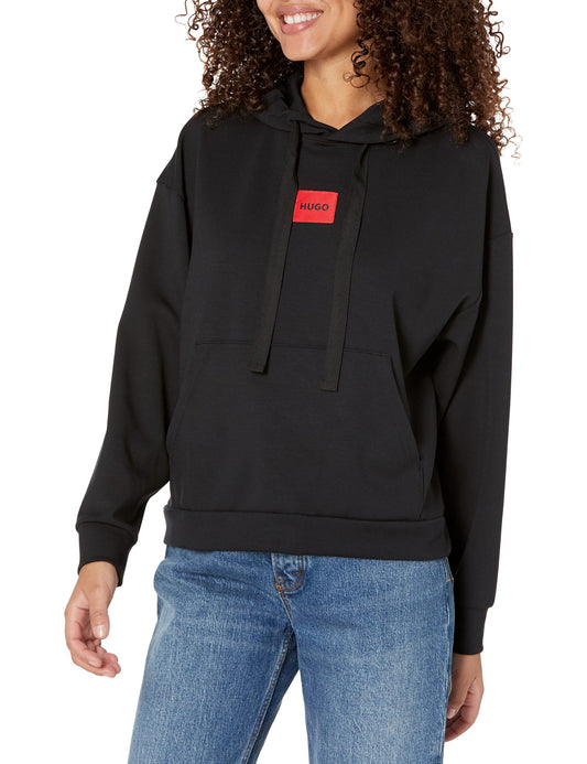 HUGO Women's Relaxed Fit Hooded Sweatshirt, Coal, M