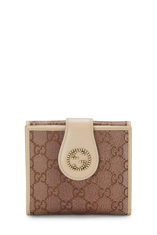 Gucci, Pre-Loved Beige & Pink GG Lurex Compact Wallet, Beige