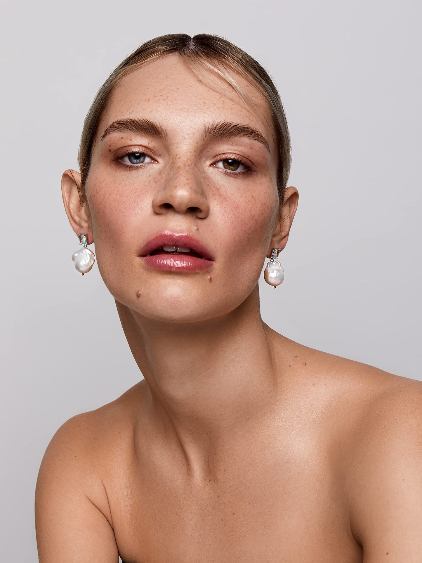 Mateo New York,Yellow Gold Blue Topaz And Baroque Pearl Drop Earrings