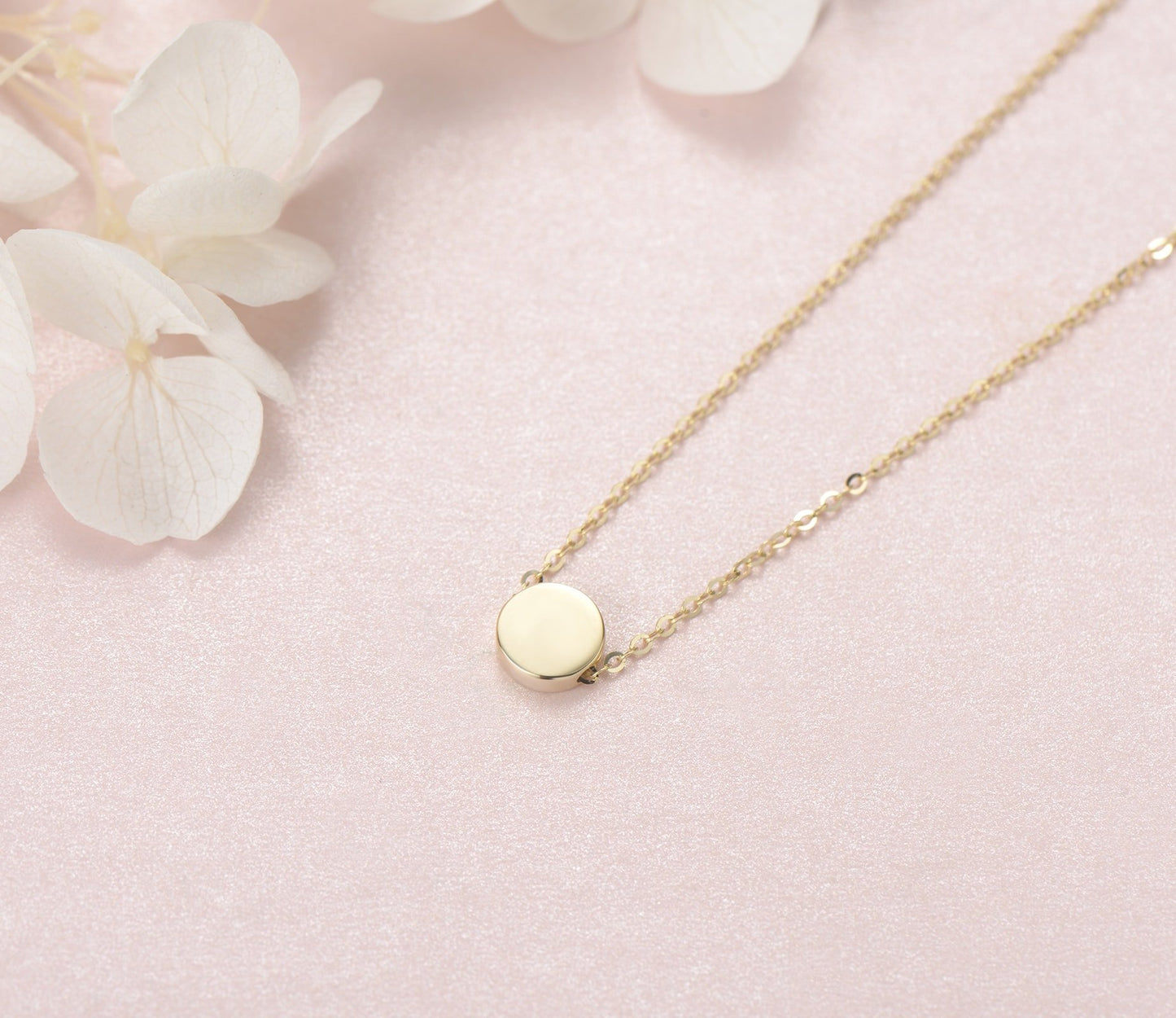 Carleen Solid Real 14K Yellow Gold Tiny Dot 6mm Round Small Cute Simple Coin Necklace Pendant Minimalist Dainty Everyday Fine Jewelry Mother's Day Gifts For Women, 16+2 Extender Gold Chain