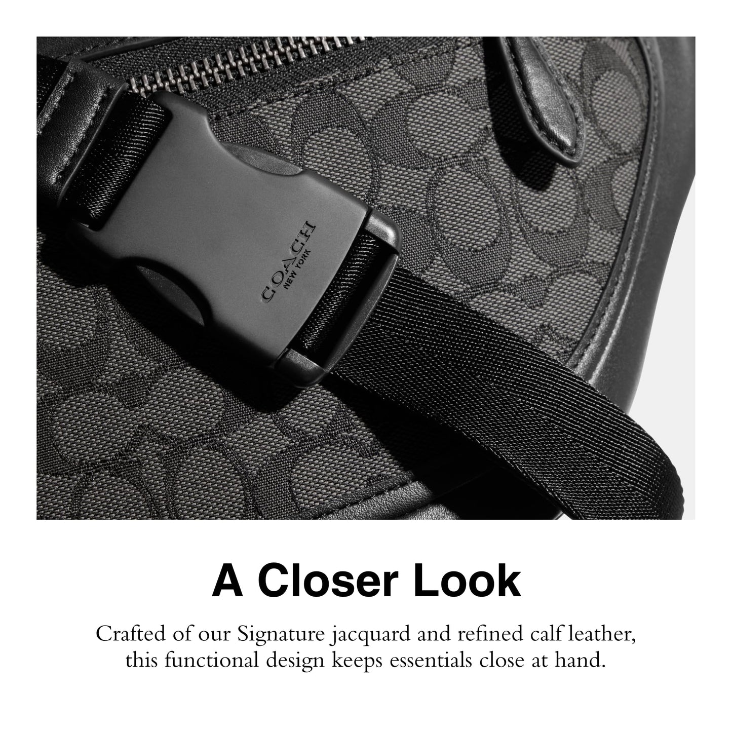 Coach League Belt Bag in Signature Jacquard, Charcoal/Black