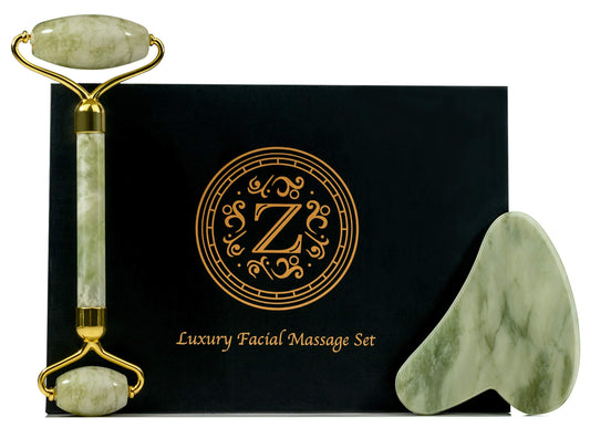 Zamlinco Jade Roller and Gua Sha Set Luxury Facial Skincare Tools for Anti-Aging | Natural Stone Tools for Face, Eyes, Neck, and Body | Reduce Fine Lines, Wrinkles and Improve Skin Quality