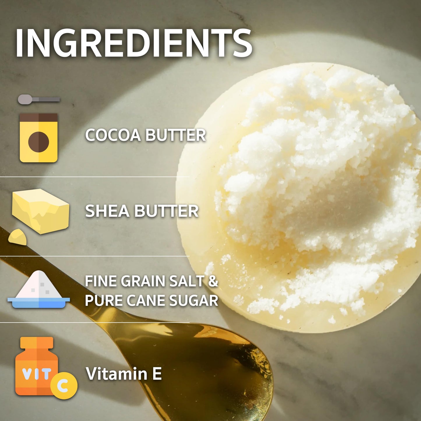 Bonblissity Body Scrub, Body Polish [LAVENDER LUXURY] - Moisturizing & Exfoliating Body Scrub - Handmade, Eco-Friendly, Mess-Free with Gold Spoon, Gentle & Fluffy Texture, Made in USA