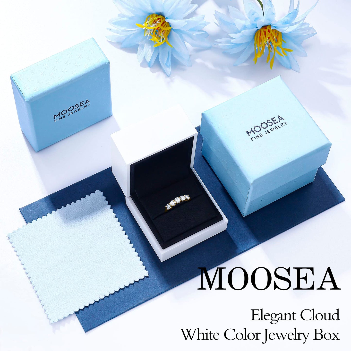 5 Stone Moissanite Promise Rings for Her, Brilliant 3.75MM D Color VVS1 Clarity Lab Created Diamond Band 14K Yellow Gold Filled Solid S925 Sterling Silver Moissanite Wedding Rings for Women Gifts