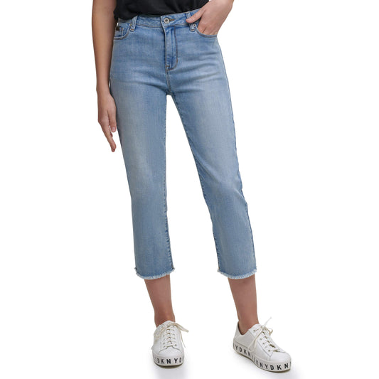 DKNY Women's Rivington Slim Straight Crop Jeans, Faded Blue, 26