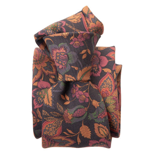 Elizabetta Men's Italian Silk Ties - Handmade Printed Neckties - Made in Italy - Floral Black