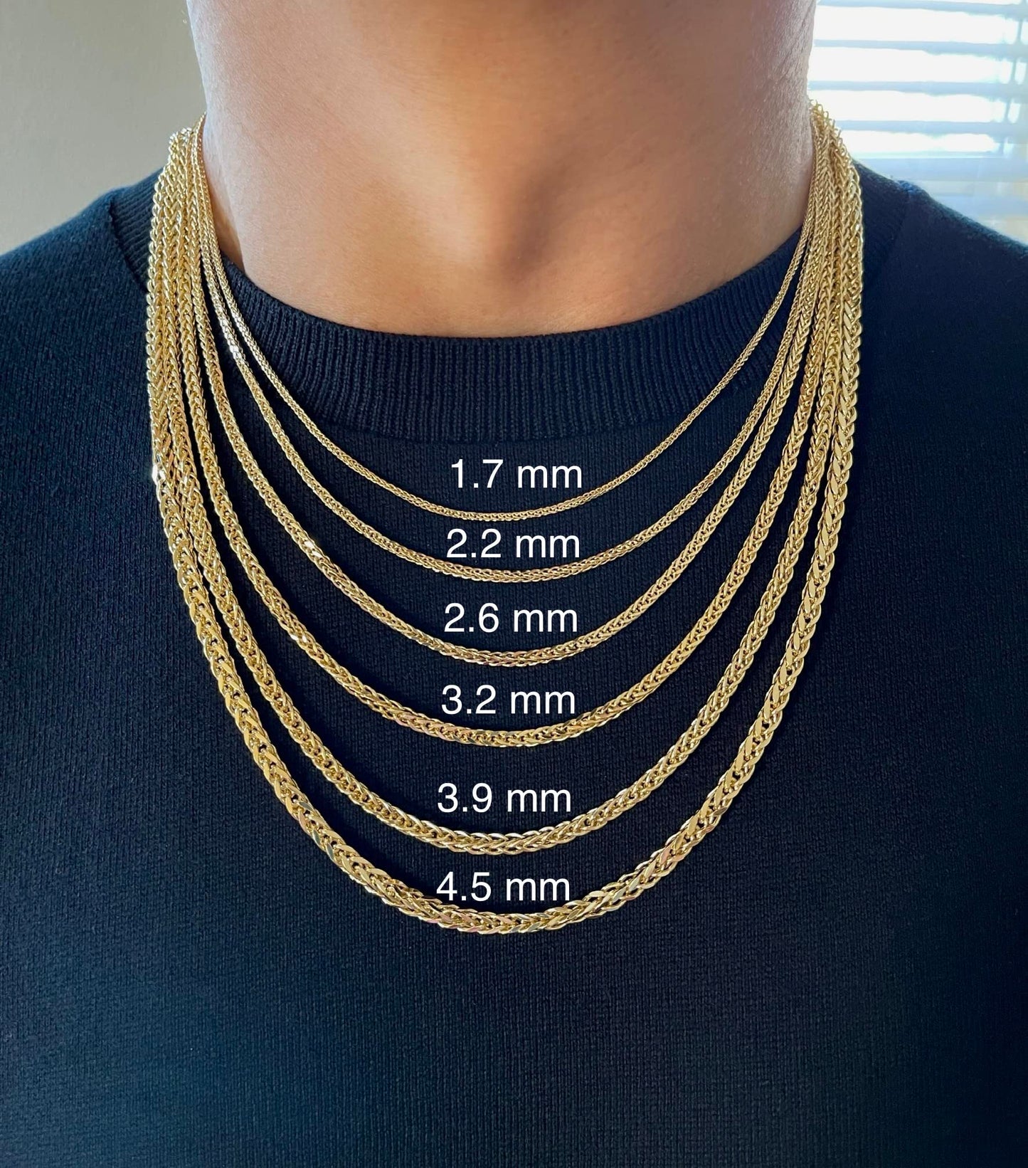 JEWELHEART 14K Gold Square Wheat Chain Necklace - 2.6mm Braided Men's Gold Chain Necklace Foxtail Chain Diamond Cut Yellow Real Gold Chain Pendant Necklace For Women with Lobster Clasp 22"