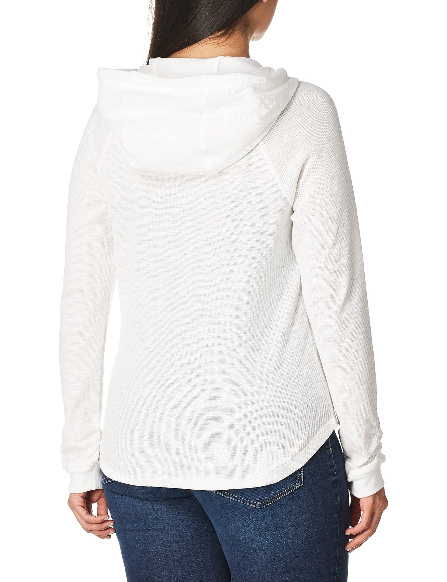Calvin Klein Womens Ruched Long Sleeve Zip Front Hoodie, White, Medium