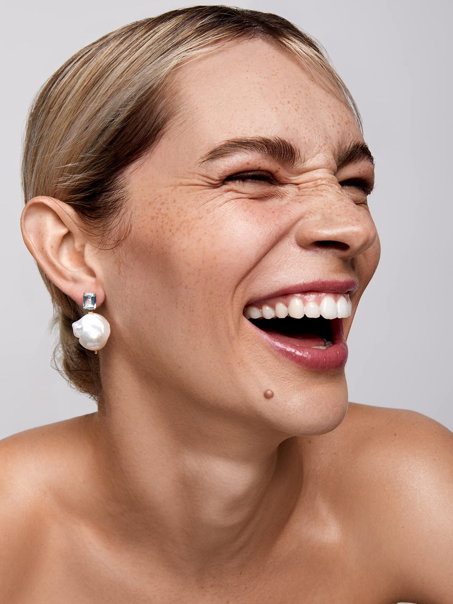 Mateo New York,Yellow Gold Blue Topaz And Baroque Pearl Drop Earrings