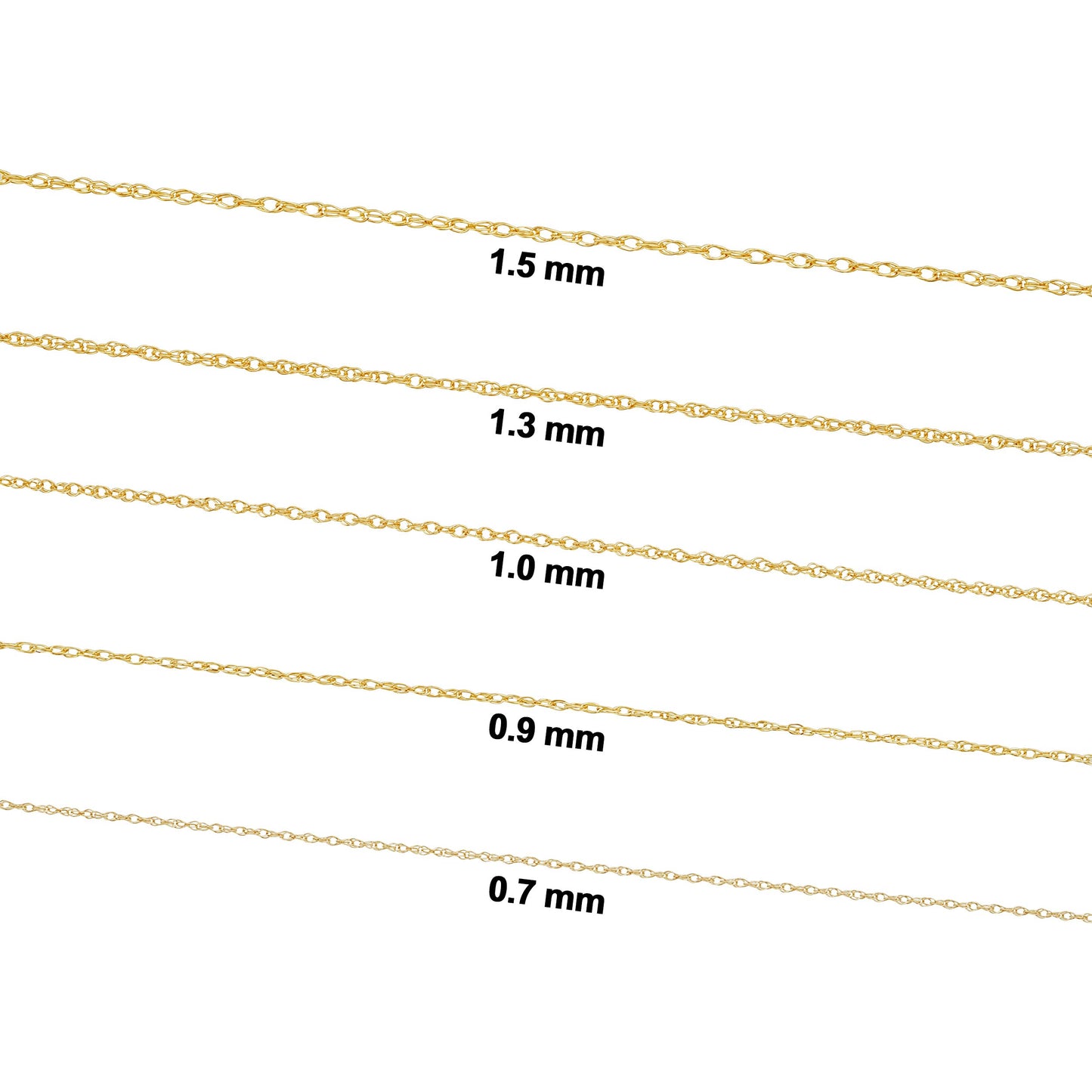 Kooljewelry 14k Yellow Gold Rope Chain Pendant Necklace (0.7 mm, 16 inch)