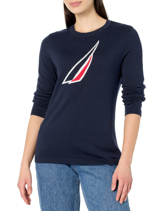 Nautica Women's Pullover Long Sleeve Crewneck Sweater, Night Sky Multi