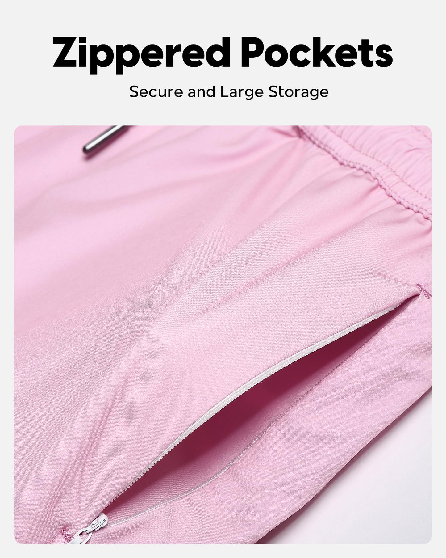 maamgic Mens Swim Trunks 5" Quick Dry Beach Shorts Stretch Swimming Trunks Shorts with Mesh Lining Zip Pockets Pink Large