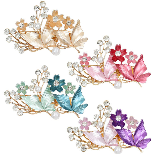 inSowni 4 Pack Luxury Glitter Sparkly Jeweled Gems Crystals Rhinestones Retro Vintage Butterfly Metal French Barrettes Alligator Snap Hair Clips Pins Headpieces Accessories for Women Girls (4PCS S1)