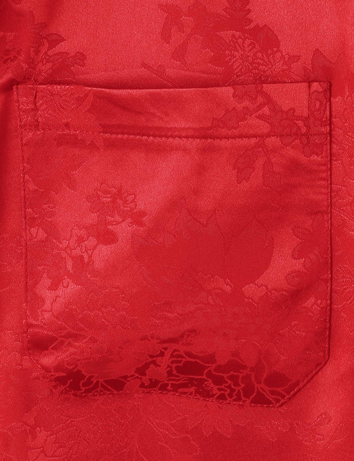 ZEROYAA Men's Shiny Luxury Silk Satin Floral Jacquard Short Sleeve Button Down Shirt for Party Prom ZZCL78-Flame Red Large