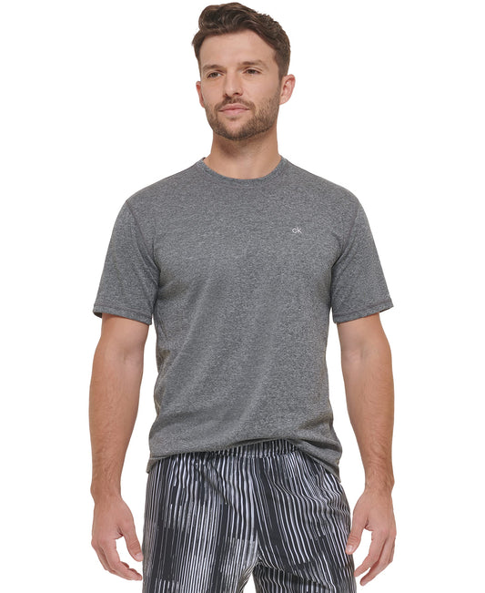 Calvin Klein Men's Standard Light Weight Quick Dry Short Sleeve 40+ UPF Protection Active Top, Grey Heather, Large
