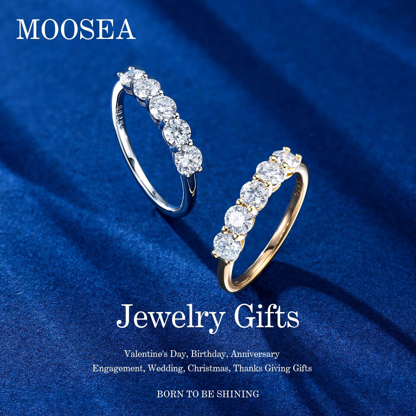 5 Stone Moissanite Promise Rings for Her, Brilliant 3.75MM D Color VVS1 Clarity Lab Created Diamond Band 14K Yellow Gold Filled Solid S925 Sterling Silver Moissanite Wedding Rings for Women Gifts