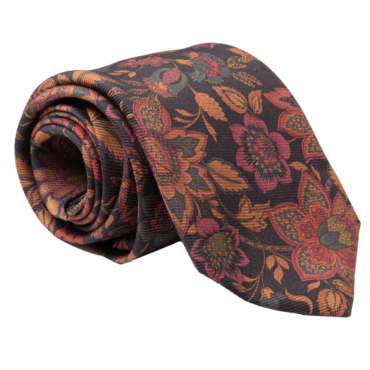 Elizabetta Men's Italian Silk Ties - Handmade Printed Neckties - Made in Italy - Floral Black