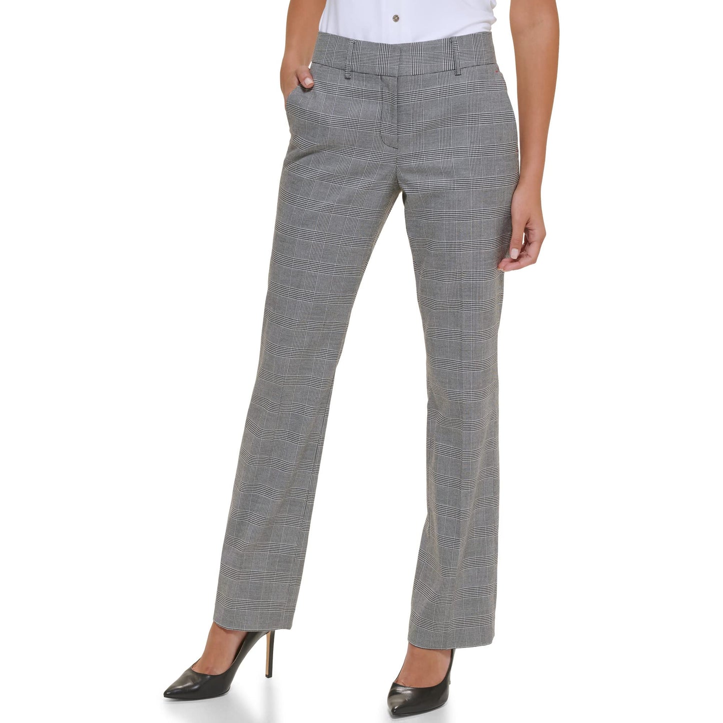 Tommy Hilfiger Glen Plaid Sutton Bootcut Pants Black/Ivory 10