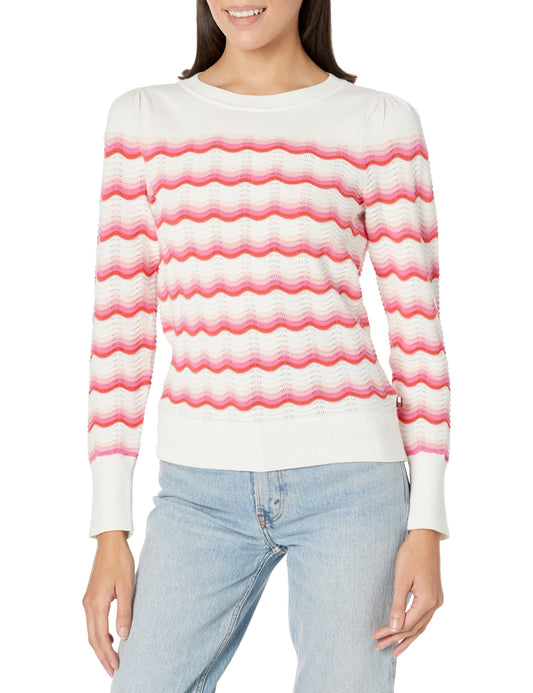 Tommy Hilfiger Women's Sportswear Crewneck Sweater, Ivory/Red, S