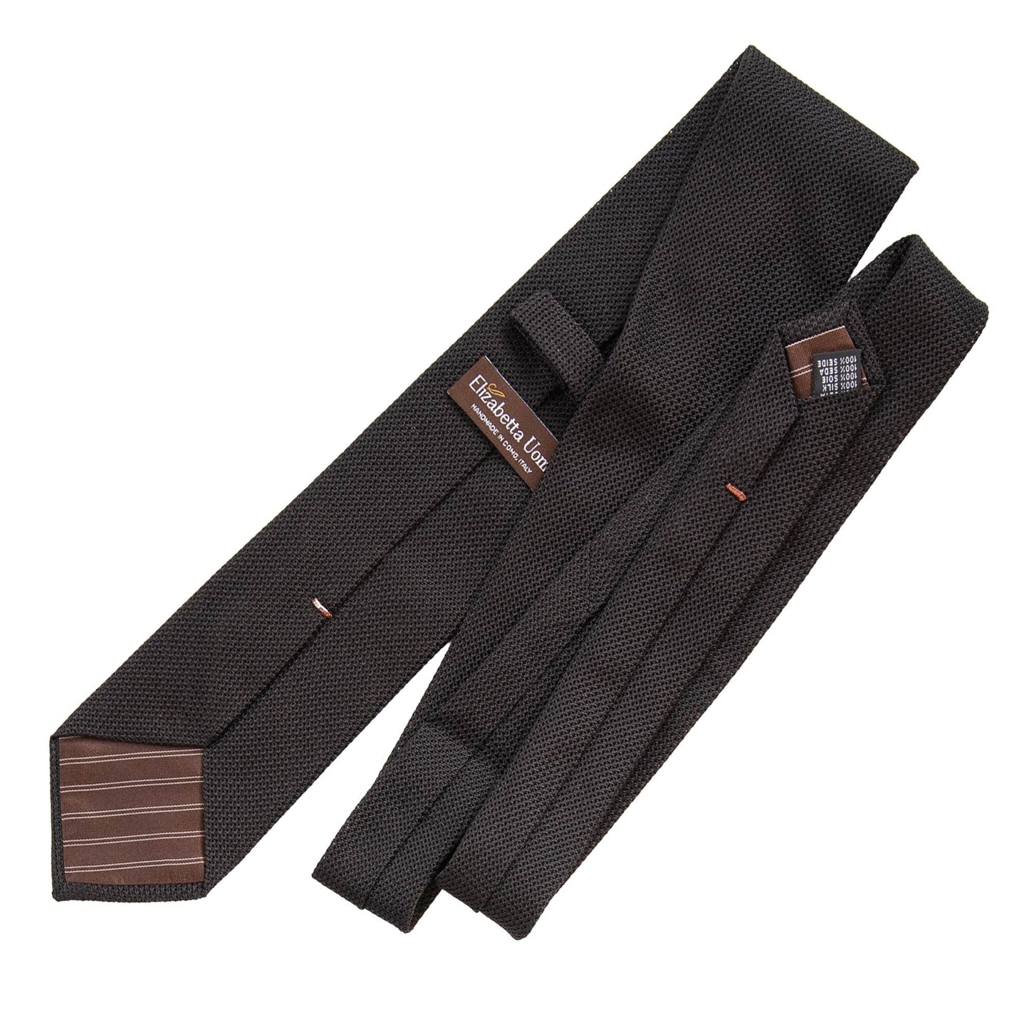 Elizabetta Mens 100% Silk Grenadine Tie Extra Long - Black - Handmade in Italy