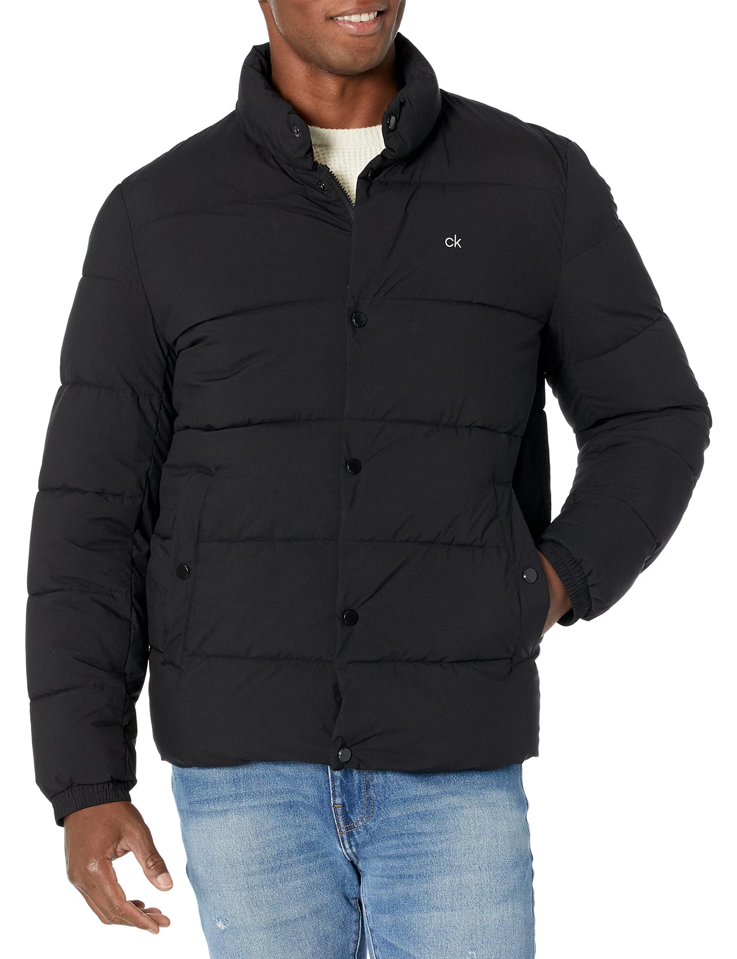 Calvin Klein Men's Snap Front Puffer Jacket, Ebony, Small