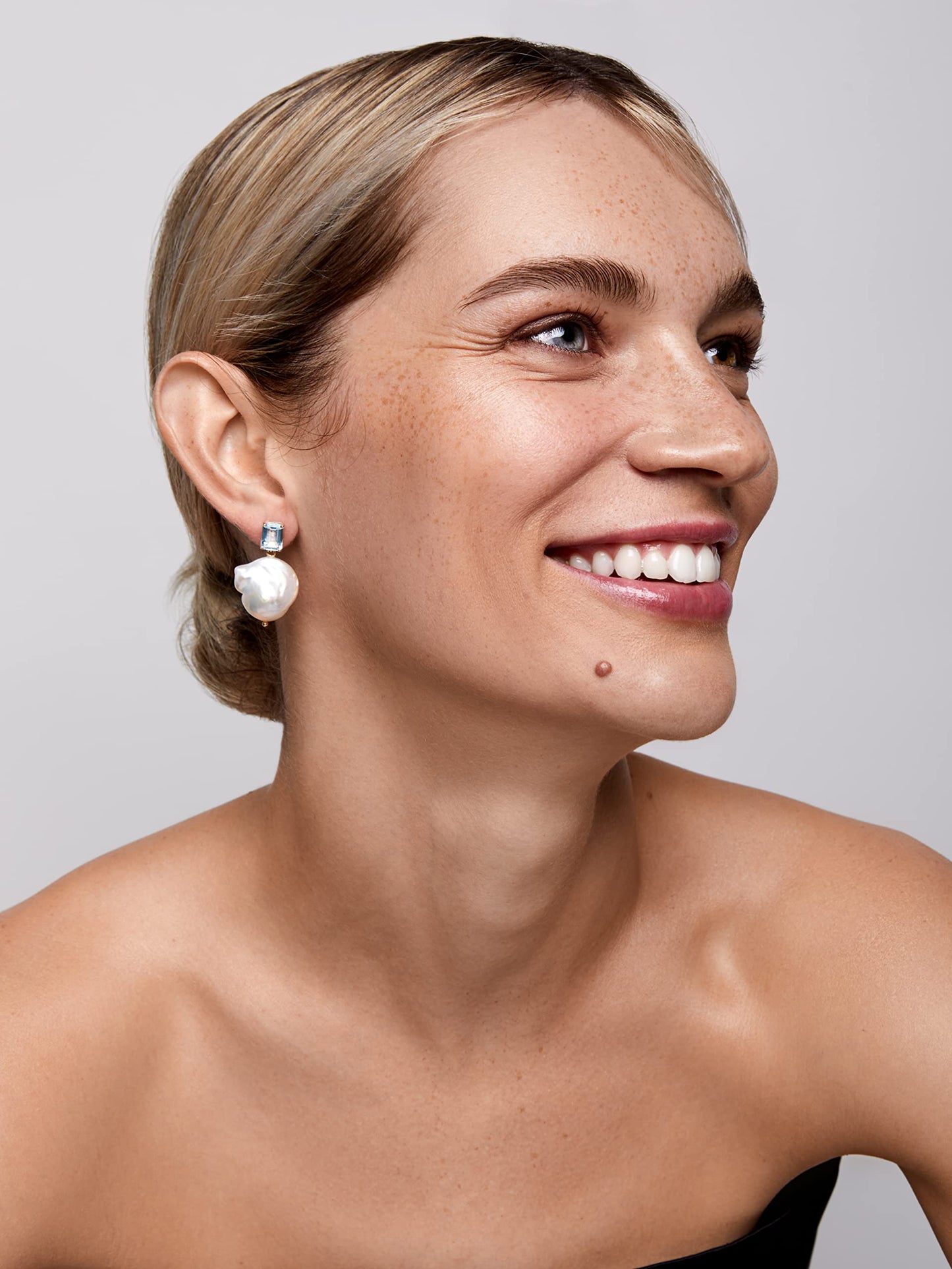 Mateo New York,Yellow Gold Blue Topaz And Baroque Pearl Drop Earrings