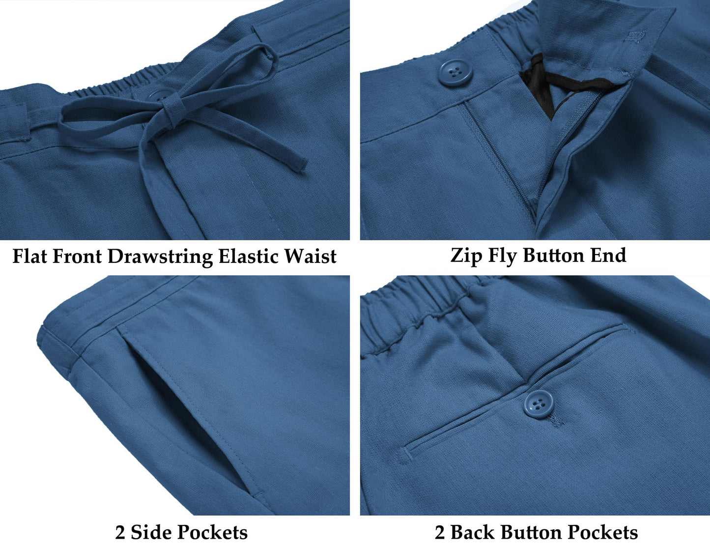 COOFANDY Men's 2 Piece Cotton Linen Suit Slim Fit Casual Wedding Groomsmen Tuxedo Prom Party Jacket Pants Set Blue