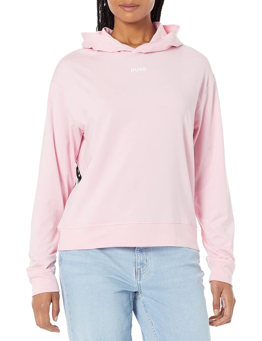HUGO Boss Mens Jersey Center Logo Lounge Hooded Sweatshirt, Pale Pink, Small US