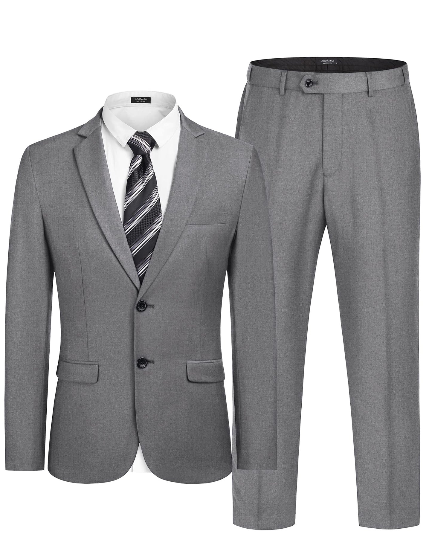 COOFANDY Men's 2 Piece Suits Slim Fit 2 Button Dress Suits Tuxedo Jacket Blazer Suit for Wedding Dinner Prom Grey