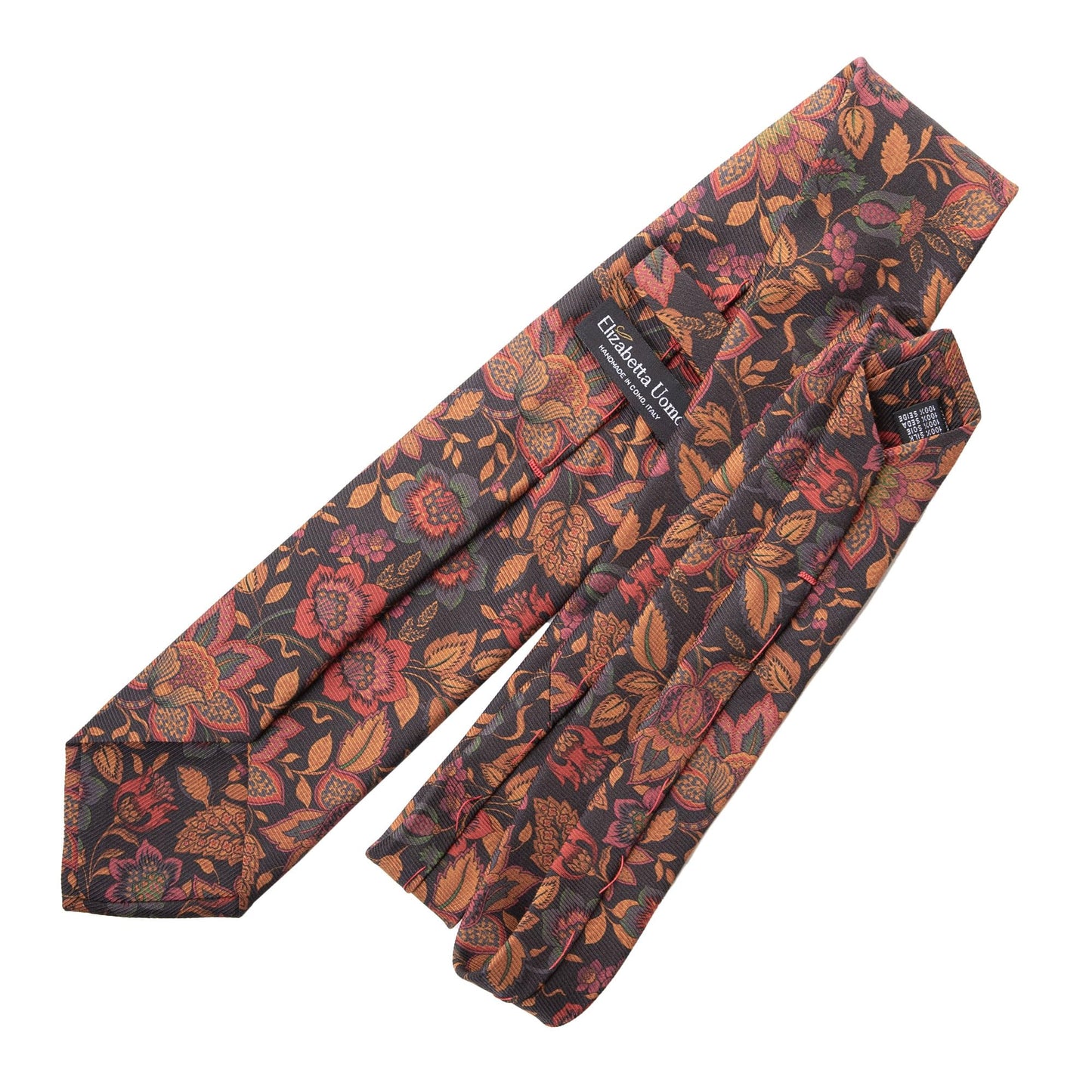 Elizabetta Men's Italian Silk Ties - Handmade Printed Neckties - Made in Italy - Floral Black
