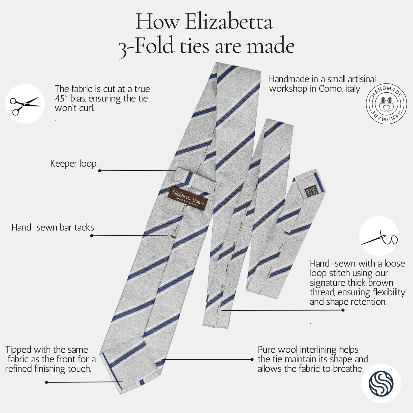 Elizabetta Men's Italian Silk Ties - Handmade Printed Neckties - Made in Italy - Floral Black