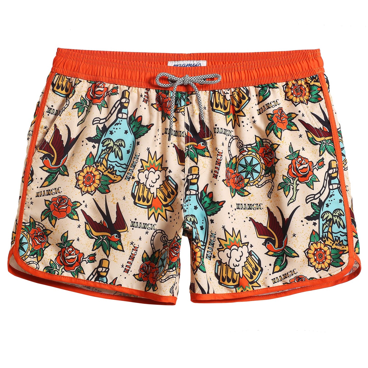 maamgic Mens Swim Trunks Retro Swim Shorts 4 Way Stretch with Mesh Vintage 80s 90s Quick Dry Swim Suits Board Shorts Swallows Medium