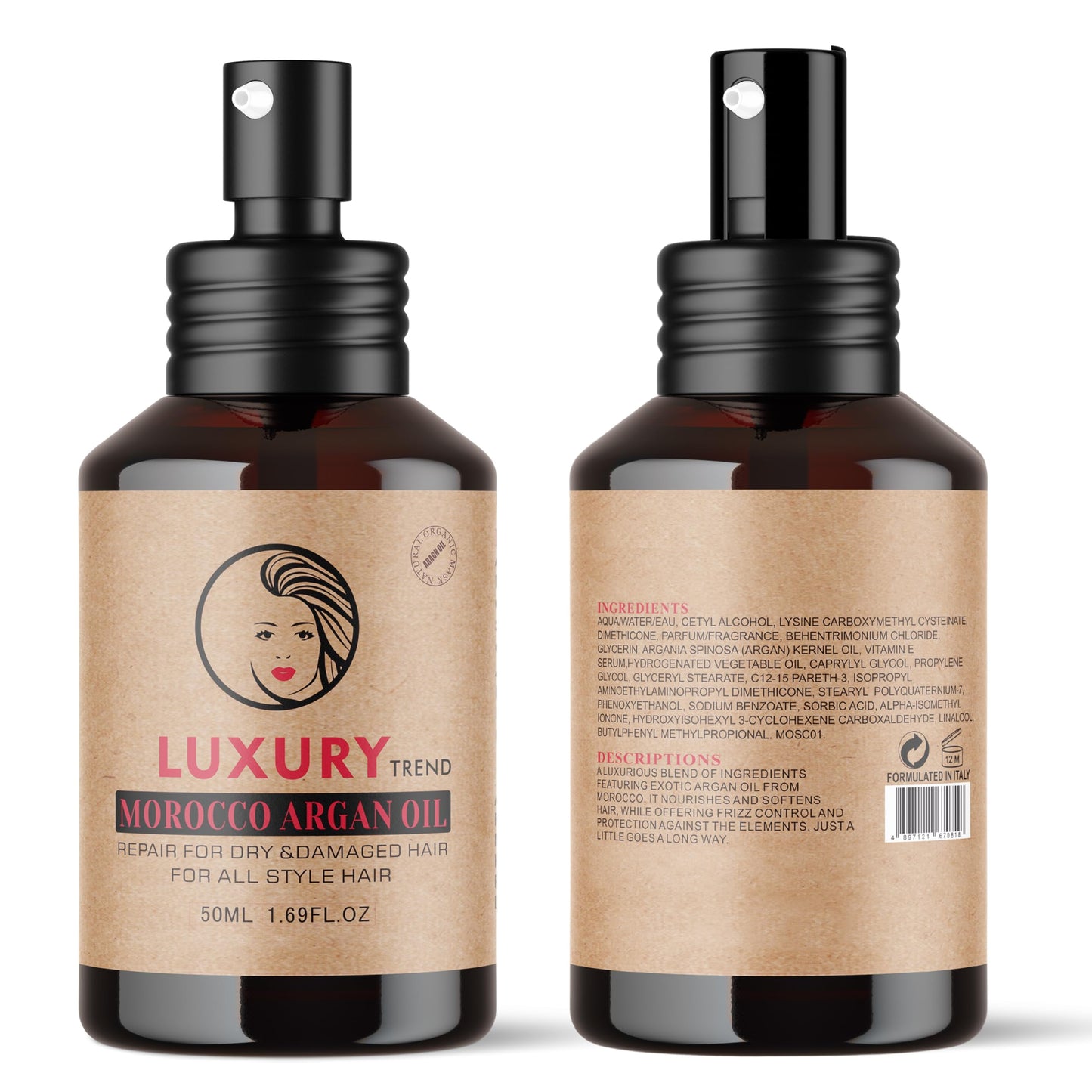 LUXURY TREND Pure Morocco Argan Oil - Nourishing Hair Oil for Silky, Frizz-Free Locks - Vitamin E & Fatty Acids Rich, Sulfate-Free Treatment for All Hair Types, 1.69 Oz