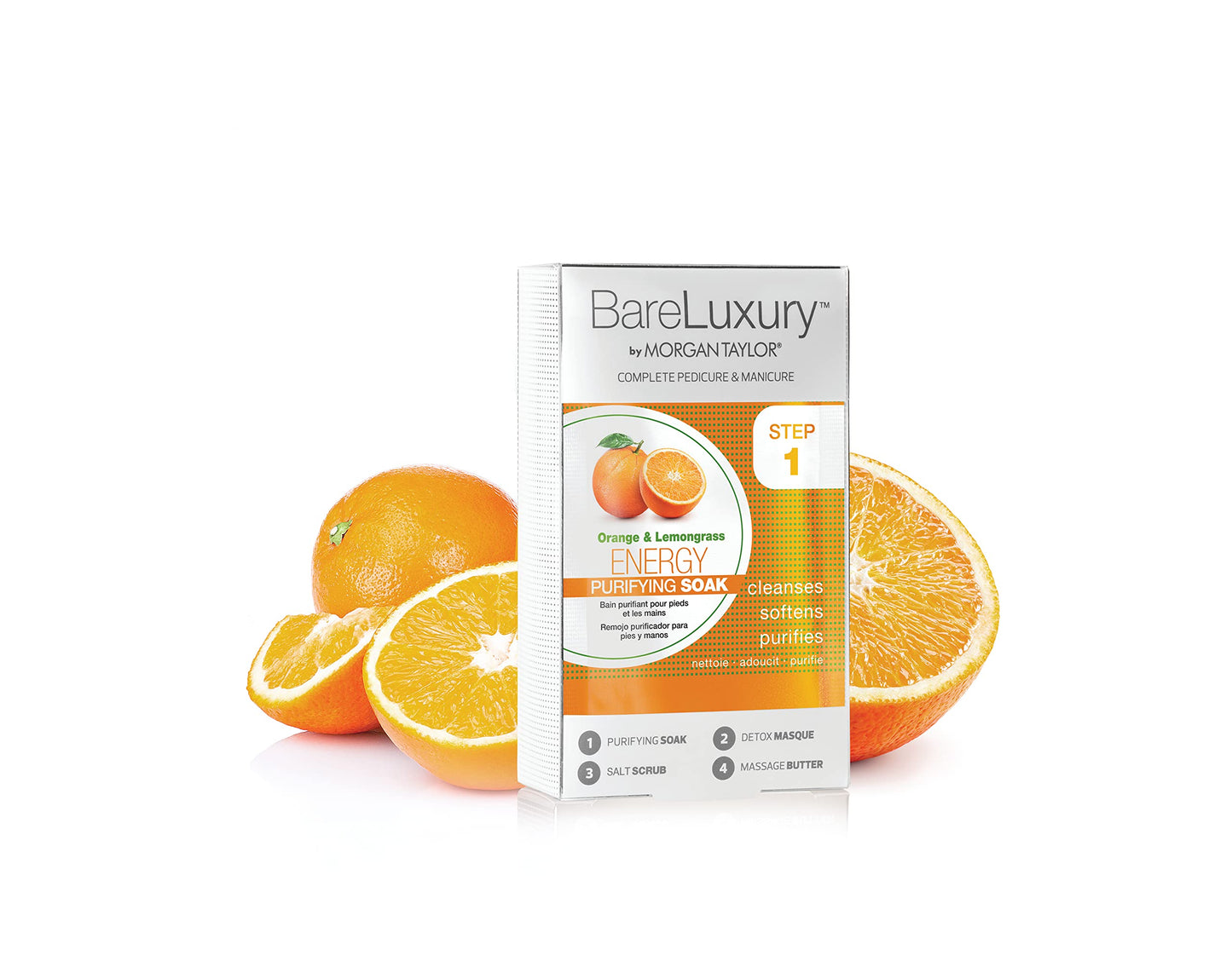 Morgan Taylor BareLuxury 4-Step Complete Pedicure & Manicure Packs (Orange & Lemongrass), Hand and Foot Spa Kit in 4 Packs, Pedicure and Manicure Kit, Self Care Gifts For Women