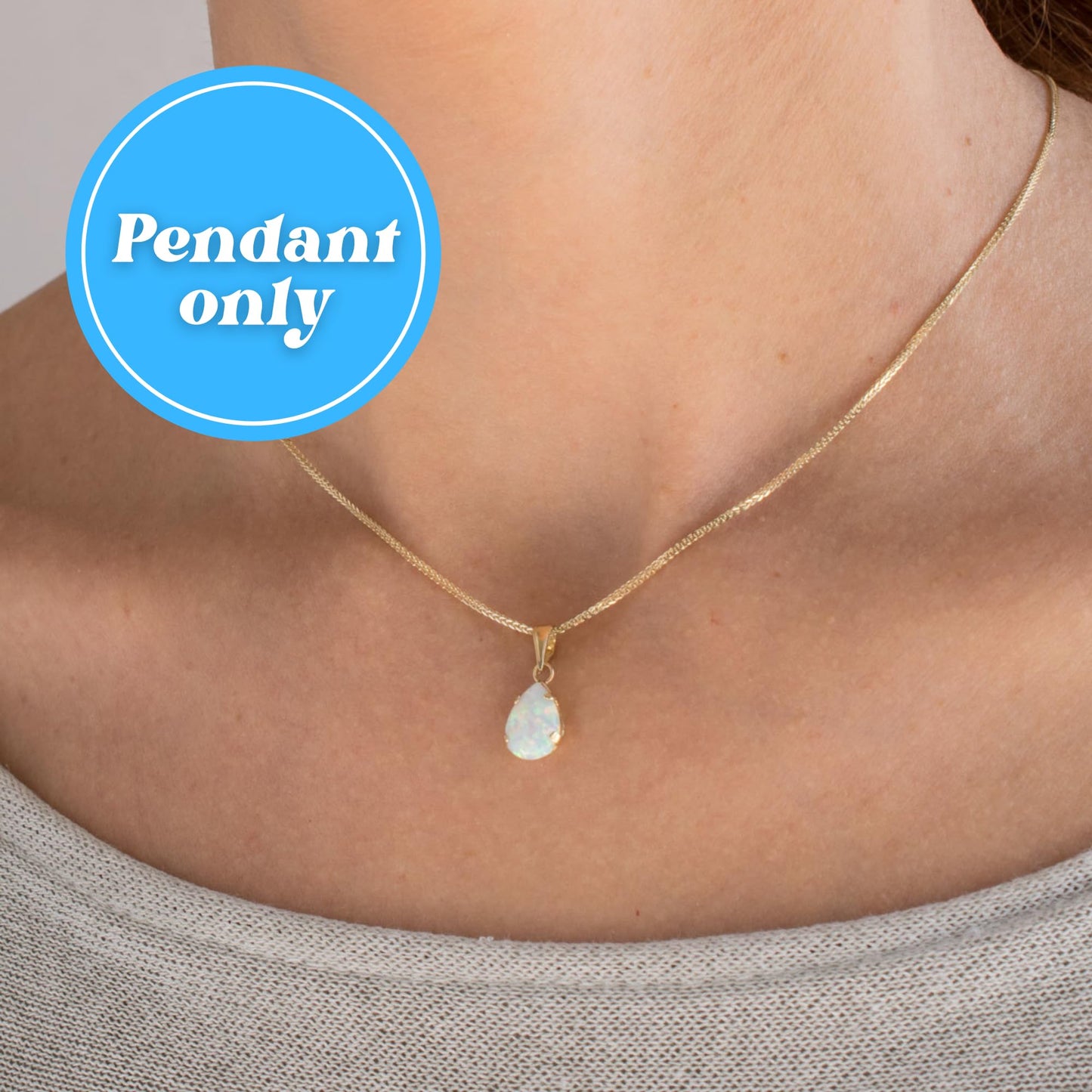 14K Gold White Opal Pendant - Dainty Pear-Shape Teardrop Pendant, 7x10mm 14K Solid Yellow Gold Pendant, October Birthstone Opal Gemstone - Handmade Bridal Wedding Jewelry for Brides and Classy Women