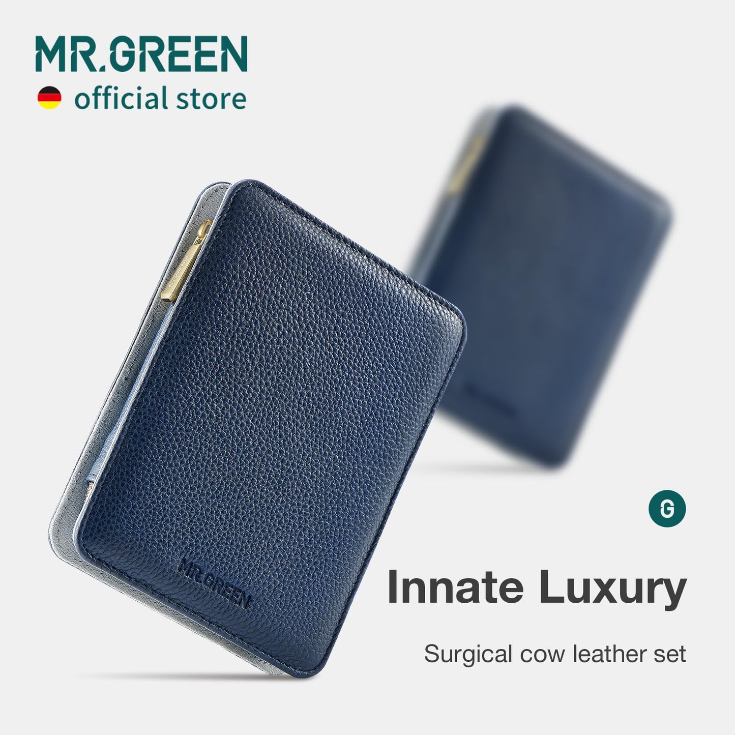 MR.GREEN Innate Luxury Manicure Set Surgical Grade Scissors Stainless nail clipper Kit full grain cow leather package Pedicure (9 in 1 Manicure Set)