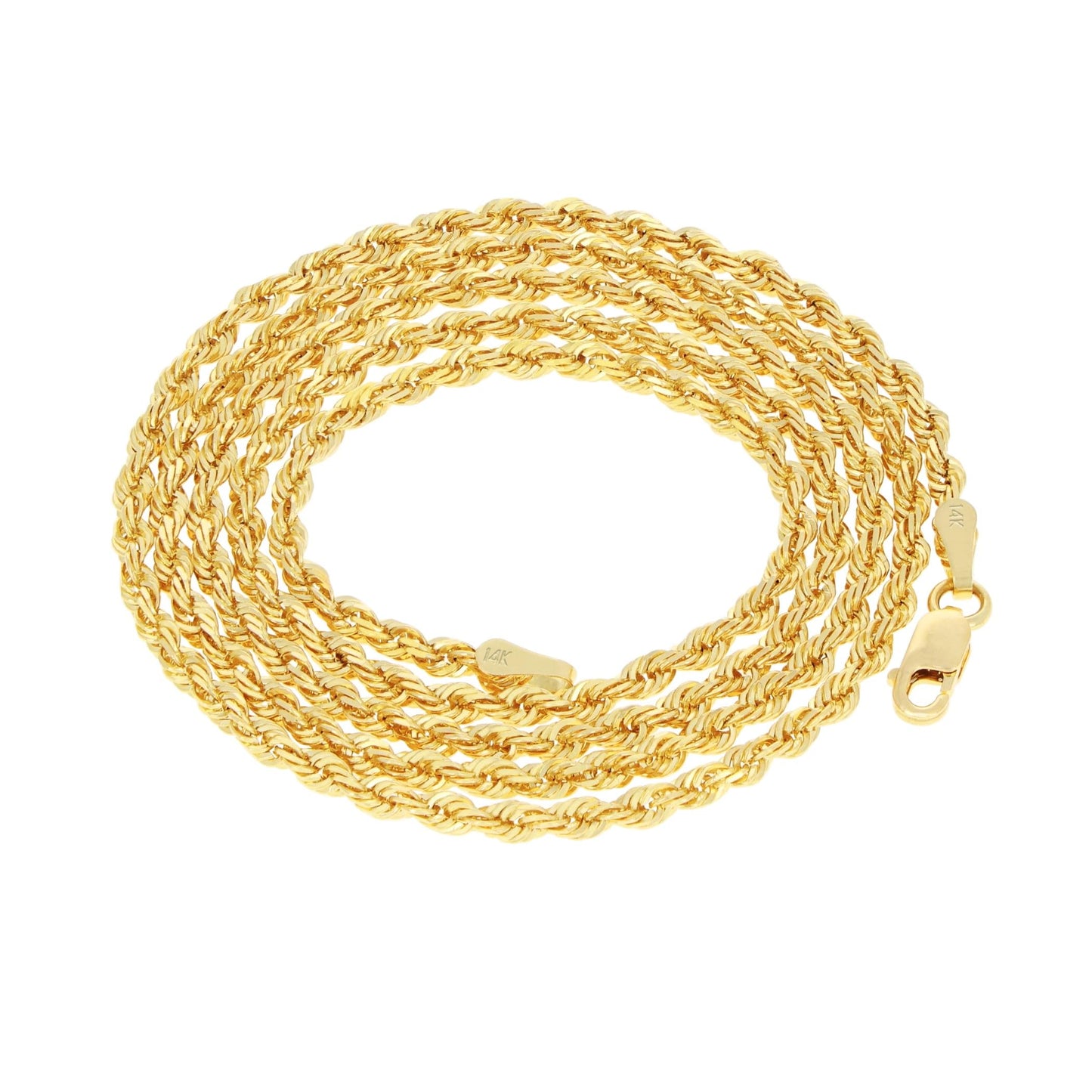 Nuragold 14k Yellow Gold 2mm Rope Chain Diamond Cut Necklace, Mens Womens Jewelry 16" 18" 20" 22" 24" 26" 28" 30"